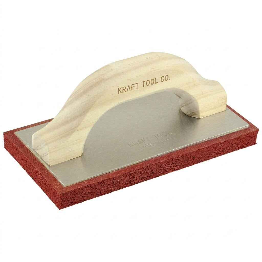 10" x 4" Fine Cell Red Rubber Float with Wood Handle - ProMason Supply