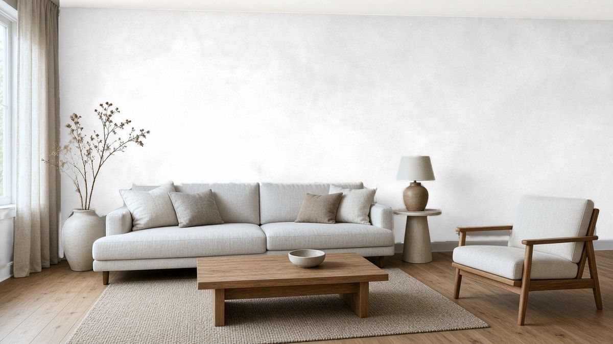Living room with Color Skim 121 Chalk walls