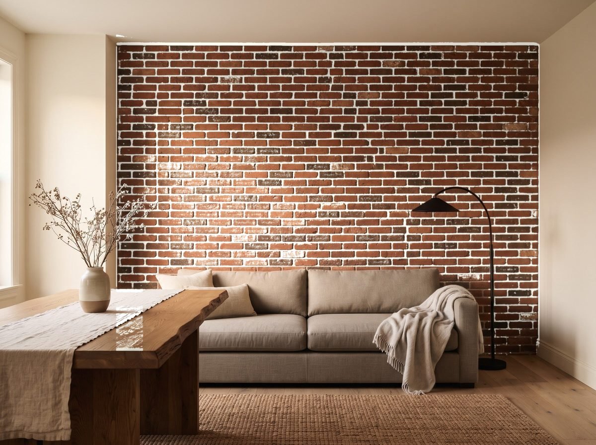 Room with a brick wall in Natural White mortar